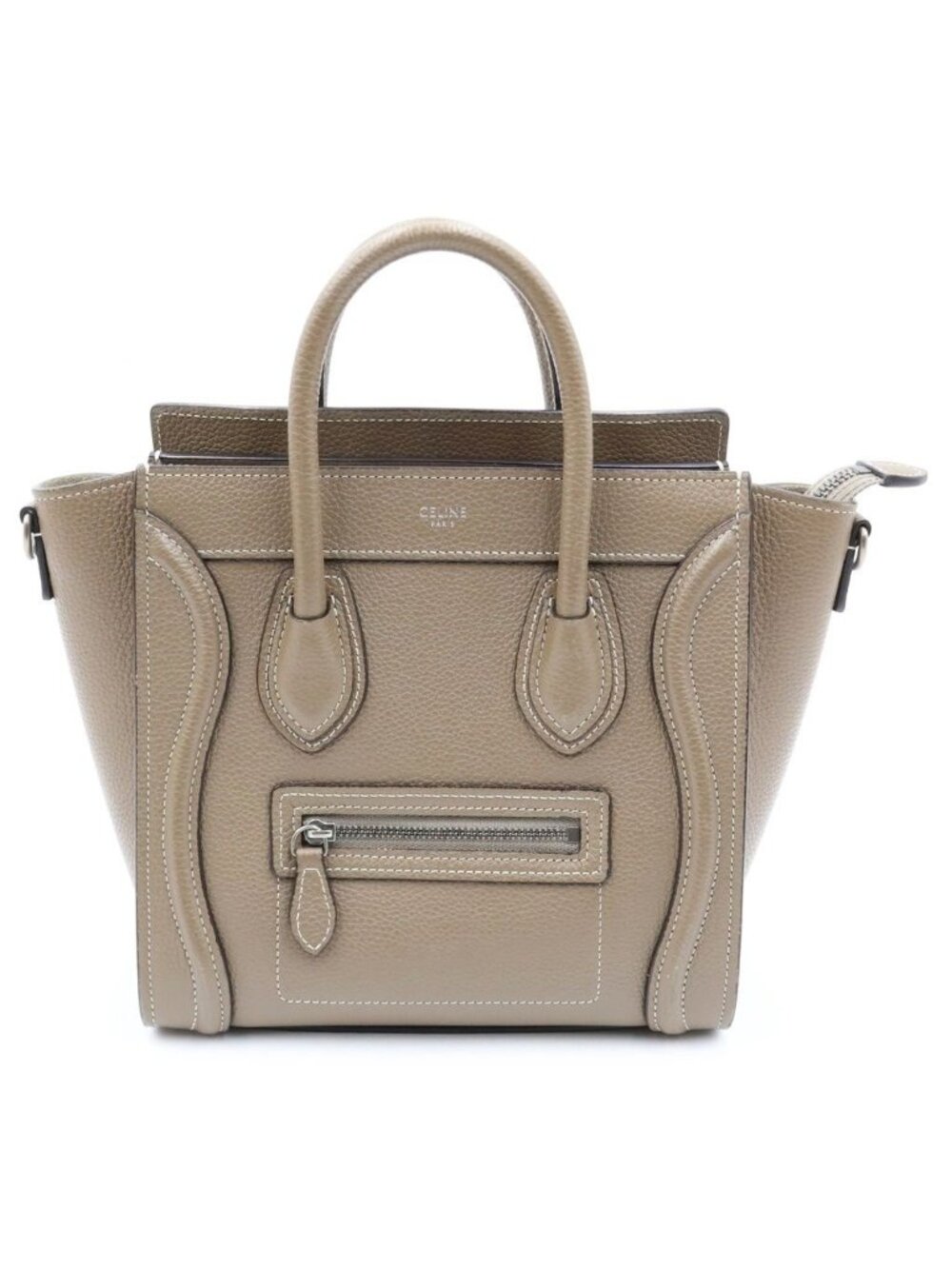 Celine Luggage Nano Suri Shoulder Bag 2-Way Calfskin Leather Greige